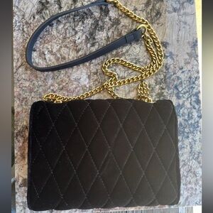 Jill & Ally black quilted velvet crossbody bag with gold chain strap